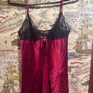Victoria's Secret Black and Red Satin Chemise